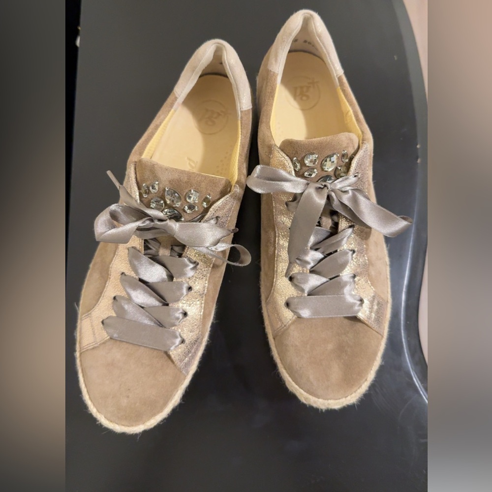 Paul Green Women 9.5/UK 7 Platform Leather Ribbon Laces Espadrille Sneaker